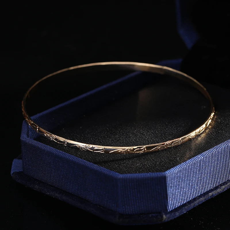 Herseygold Slim Metal Bangles Gold Plated Carved Flower Layered Cuff Bracelet Luxury Bride Jewelry