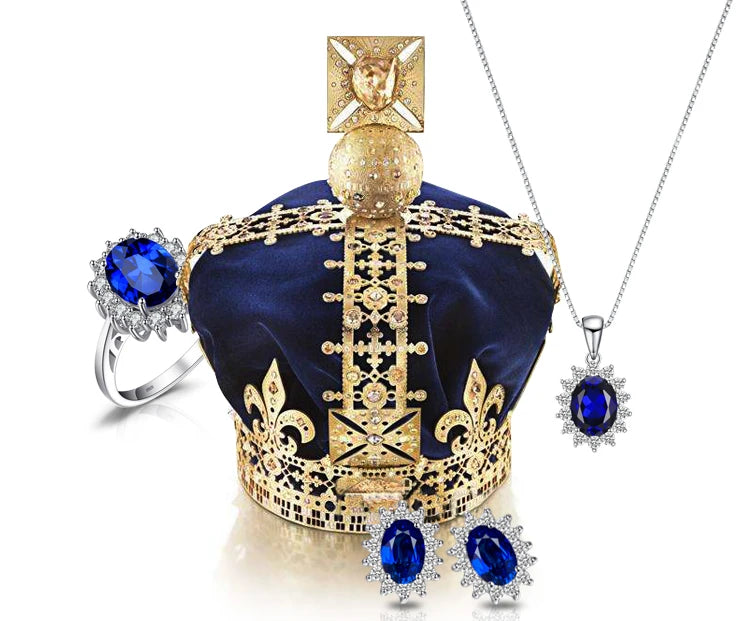 JewelryPalace Princess Diana Created Blue Sapphire Ruby Simulated Emerald 925 Sterling Silver Pendant Necklace Women No Chain