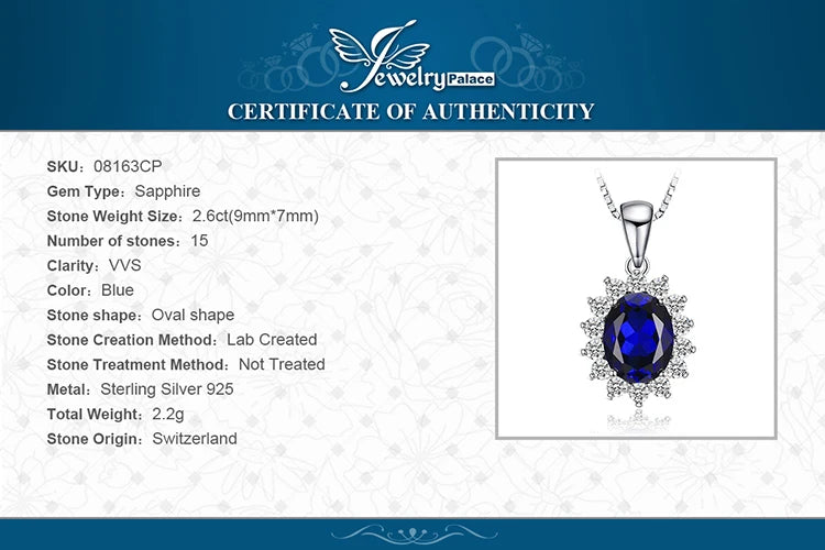 JewelryPalace Princess Diana Created Blue Sapphire Ruby Simulated Emerald 925 Sterling Silver Pendant Necklace Women No Chain