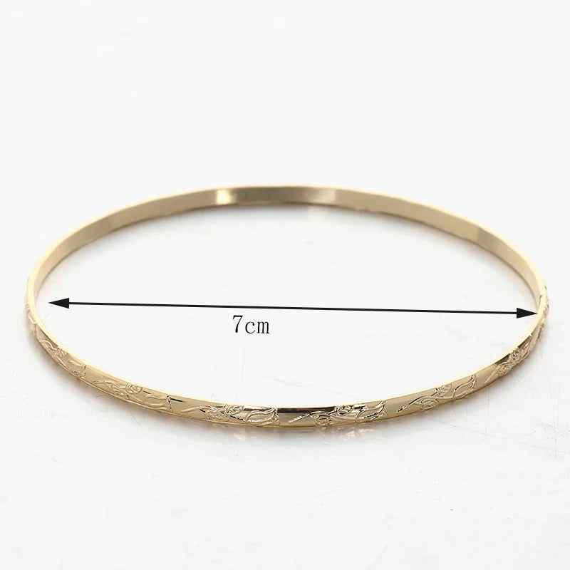 Herseygold Slim Metal Bangles Gold Plated Carved Flower Layered Cuff Bracelet Luxury Bride Jewelry