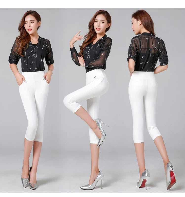 High quality pencil pants capris women 2022 summer style high waist elastic skinny pants female trousers woman pantalon femme