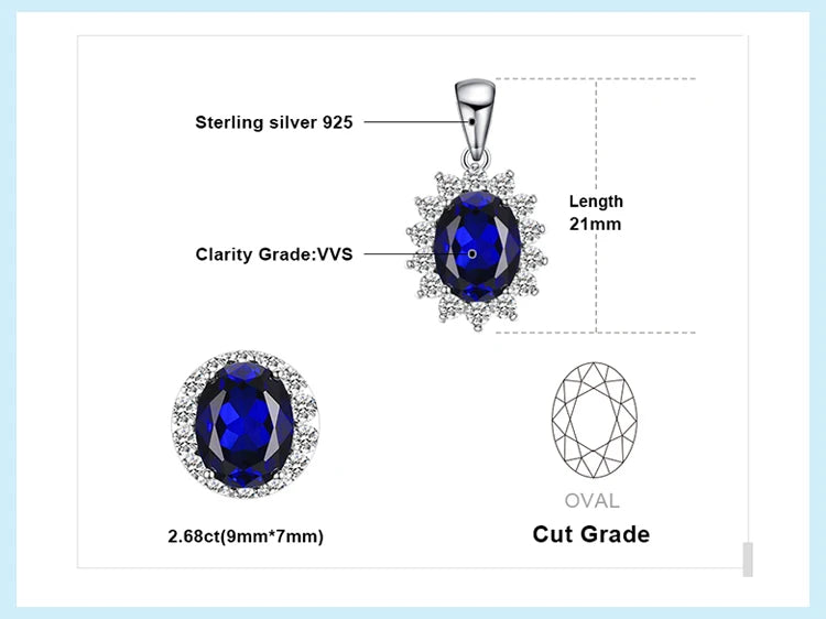 JewelryPalace Princess Diana Created Blue Sapphire Ruby Simulated Emerald 925 Sterling Silver Pendant Necklace Women No Chain
