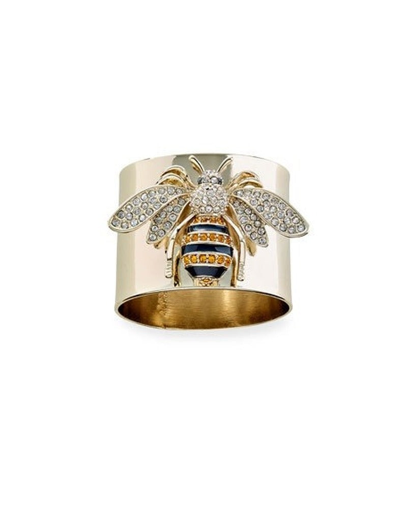Exquisite Luxury Gold Colors Carved Bee Rings for Women Trendy Metal Inlaid White Stone Party Ring