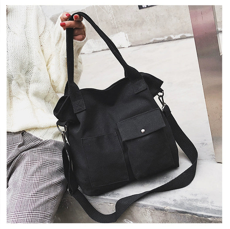 Fashion Canvas Bags students Handbag Shoulder Bag Large Capacity Solid Color Totes Shopper Bag