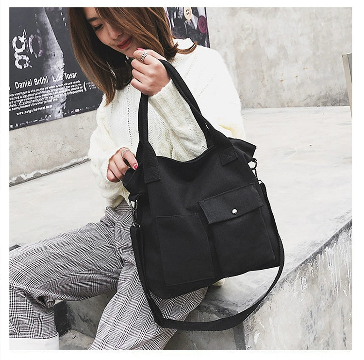 Fashion Canvas Bags students Handbag Shoulder Bag Large Capacity Solid Color Totes Shopper Bag