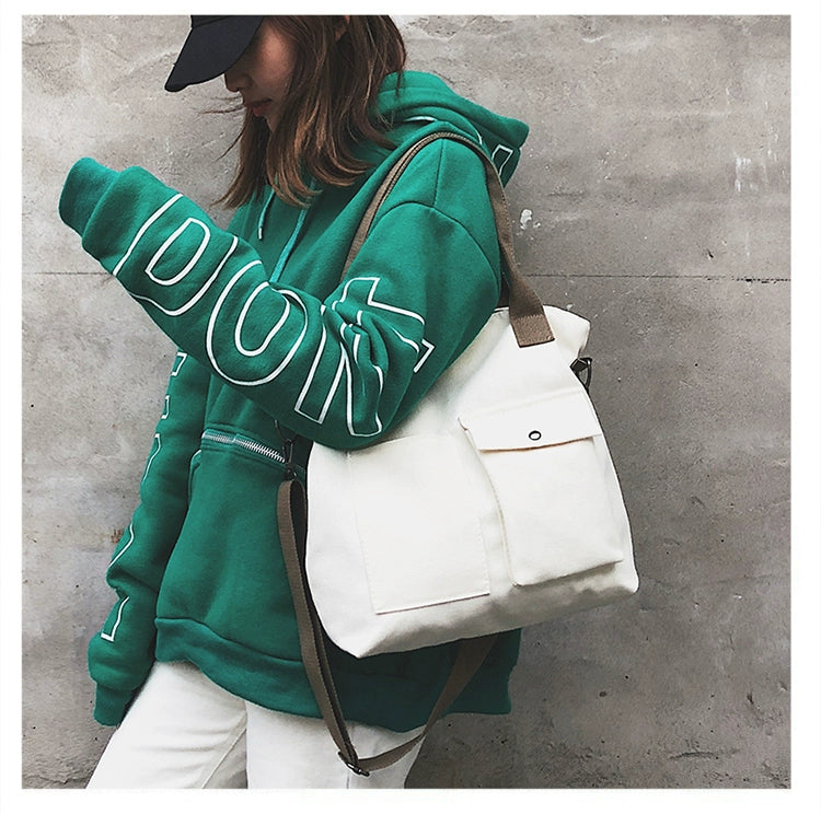 Fashion Canvas Bags students Handbag Shoulder Bag Large Capacity Solid Color Totes Shopper Bag