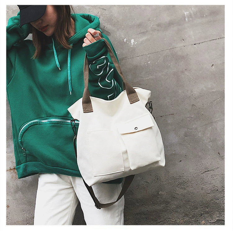 Fashion Canvas Bags students Handbag Shoulder Bag Large Capacity Solid Color Totes Shopper Bag