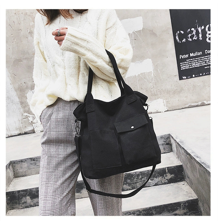 Fashion Canvas Bags students Handbag Shoulder Bag Large Capacity Solid Color Totes Shopper Bag