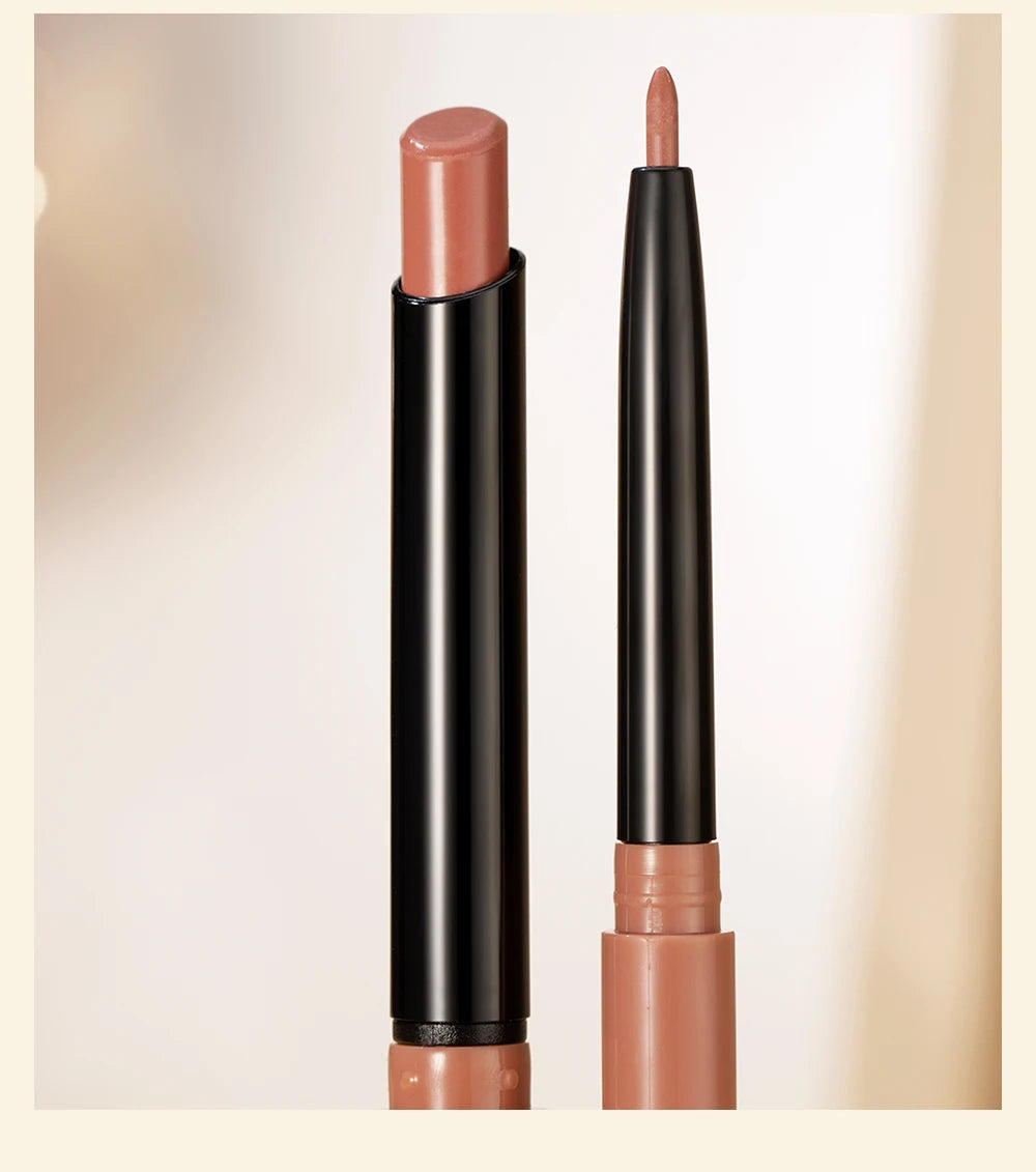QIBEST 2pcs Lipstick Lipliner Pen Set Matte Nude Lip Liner Pencil Waterproof Long Lasting Lipstick Pen Contour Makeup For Women