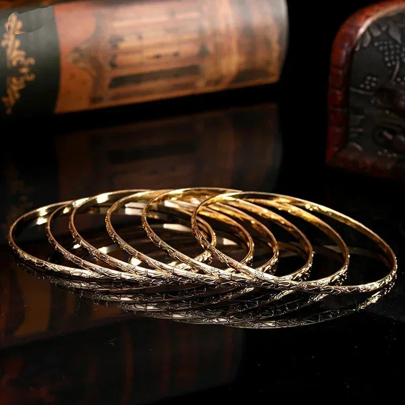Herseygold Slim Metal Bangles Gold Plated Carved Flower Layered Cuff Bracelet Luxury Bride Jewelry