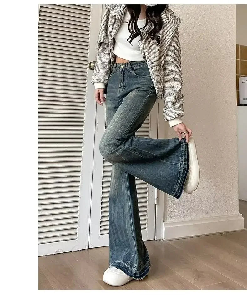 Petite American Style Vintage High-waisted Slimming Jeans For Women Loose-fit Draped Versatile
Denim Trousers