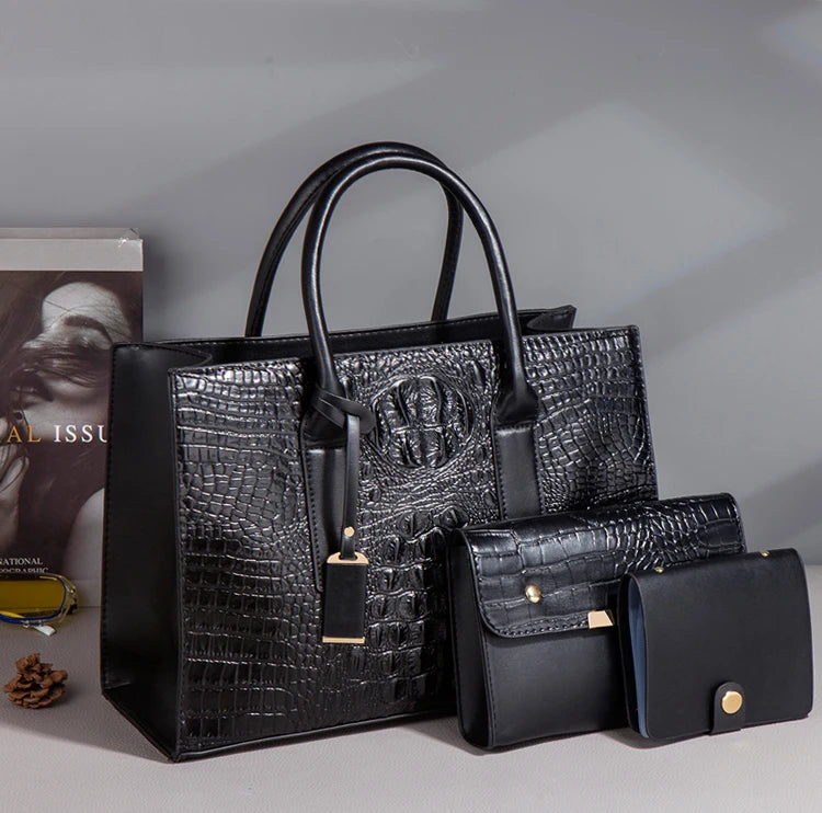 TRAVEASY 2024 New Crocodile Pattern Handbag Women PU Leather Vintage Style Shoulder Bag Large Capacity Laides Hand Bags