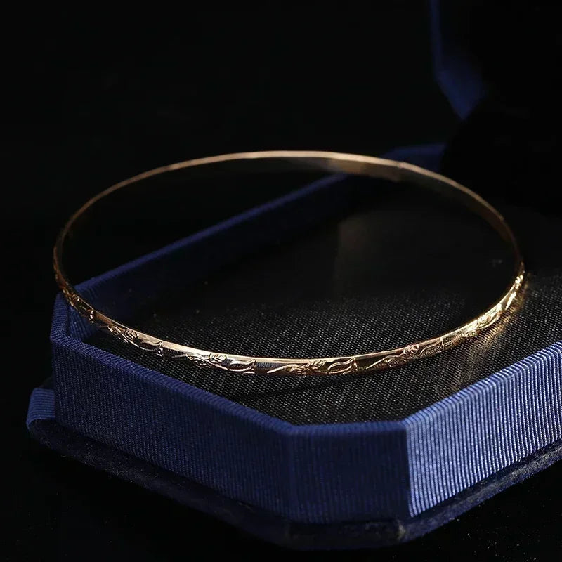 Herseygold Slim Metal Bangles Gold Plated Carved Flower Layered Cuff Bracelet Luxury Bride Jewelry