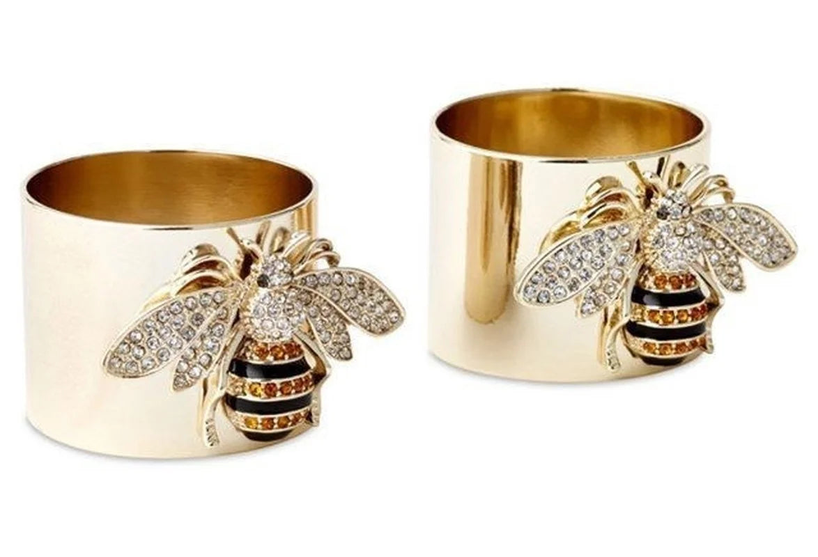 Exquisite Luxury Gold Colors Carved Bee Rings for Women Trendy Metal Inlaid White Stone Party Ring