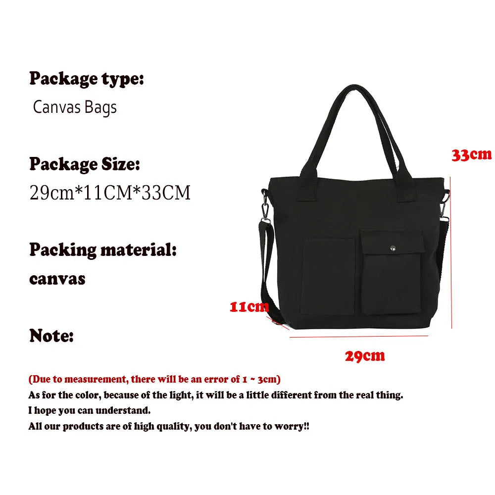 Fashion Canvas Bags students Handbag Shoulder Bag Large Capacity Solid Color Totes Shopper Bag