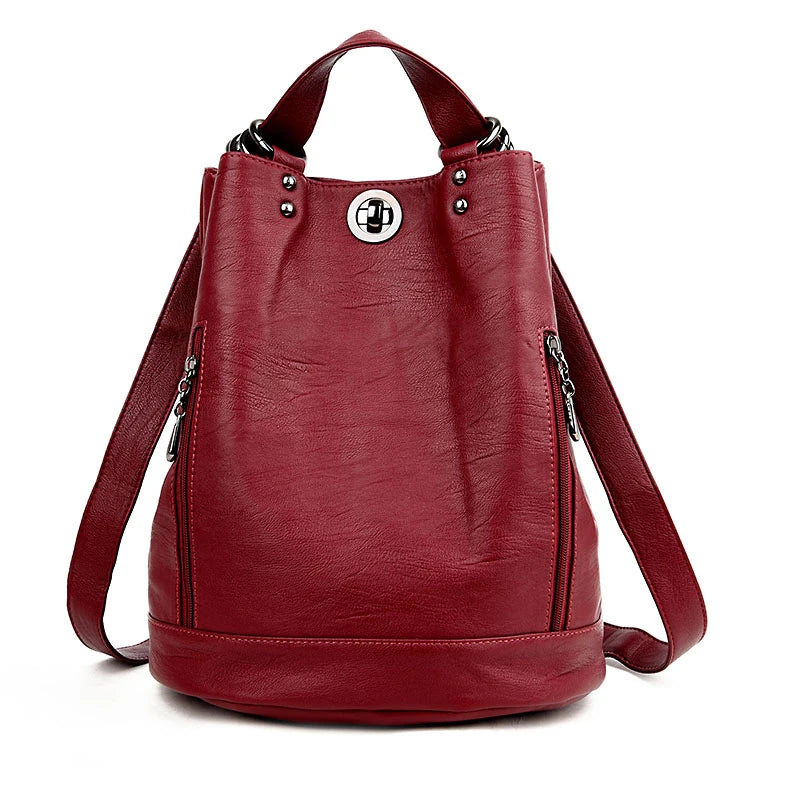 Women Leather Backpacks Multifunction Women Vintage Shoulder Bag Ladies Rucksack Large Capacity