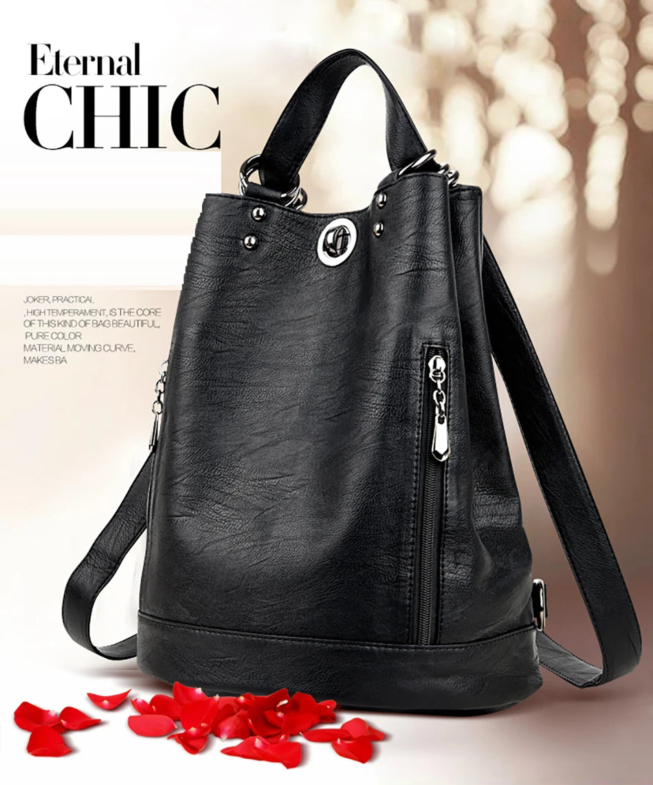 Women Leather Backpacks Multifunction Women Vintage Shoulder Bag Ladies Rucksack Large Capacity