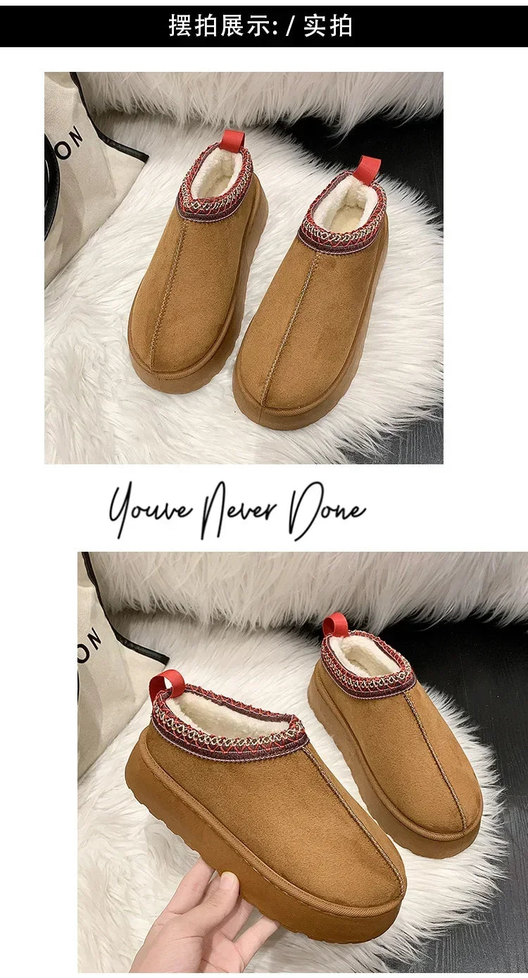 Winter New Cashmere Warm Thick Soles Without Heel-covered Hair Half Slipper Cotton Shoes for Women