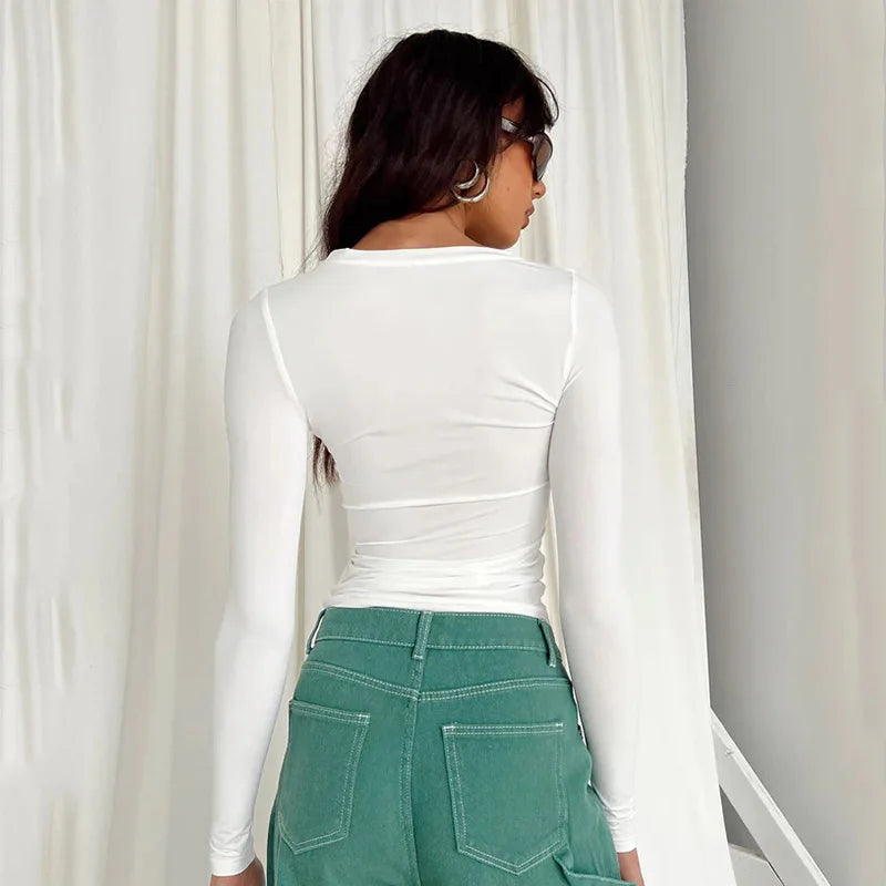 Women Casual Long Sleeve T-Shirts Spring Autumn Solid Slim Fit Pullovers Tees Shirts