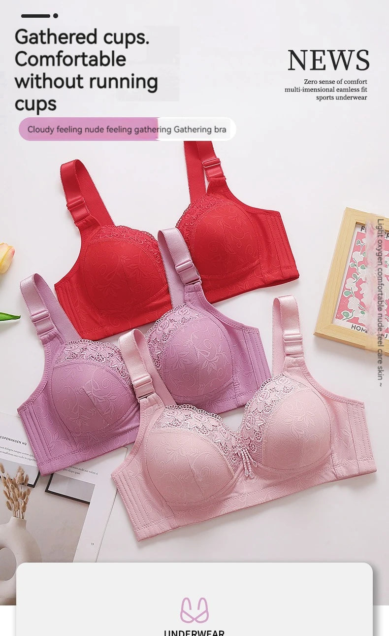 New large size luxury women's bra push up lace lace without steel ring comfortable
ladies underwear