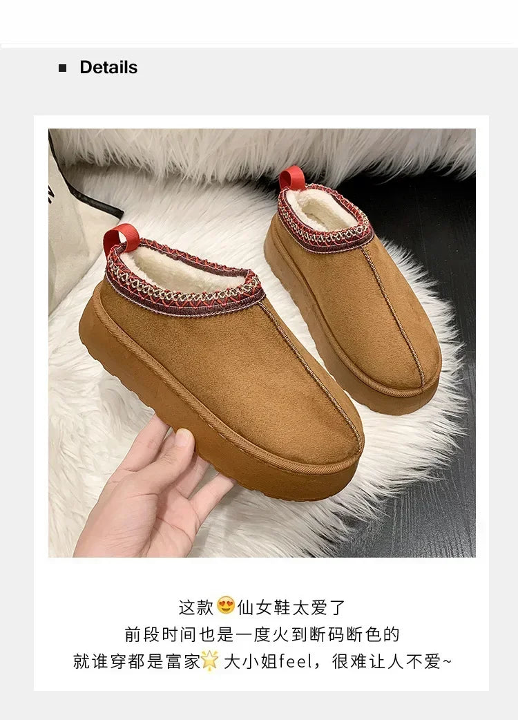 Winter New Cashmere Warm Thick Soles Without Heel-covered Hair Half Slipper Cotton Shoes for Women