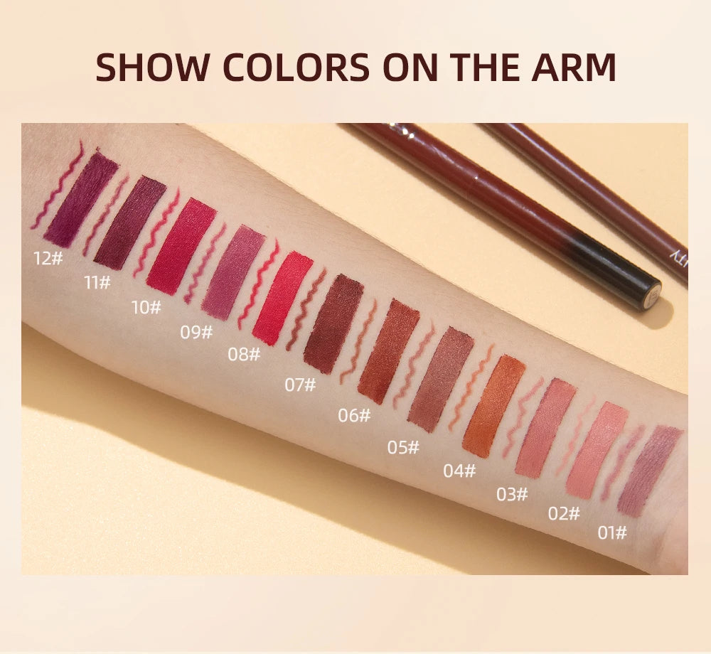 QIBEST 2pcs Lipstick Lipliner Pen Set Matte Nude Lip Liner Pencil Waterproof Long Lasting Lipstick Pen Contour Makeup For Women