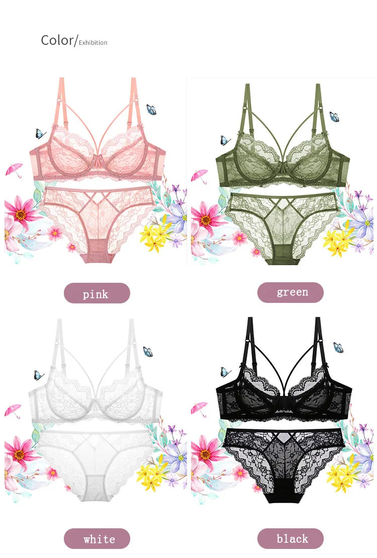Logirlve Top Ultra-thin Underwear Set Push-up Bra And Panty Sets Hollow Brassiere Gather Sexy Bra