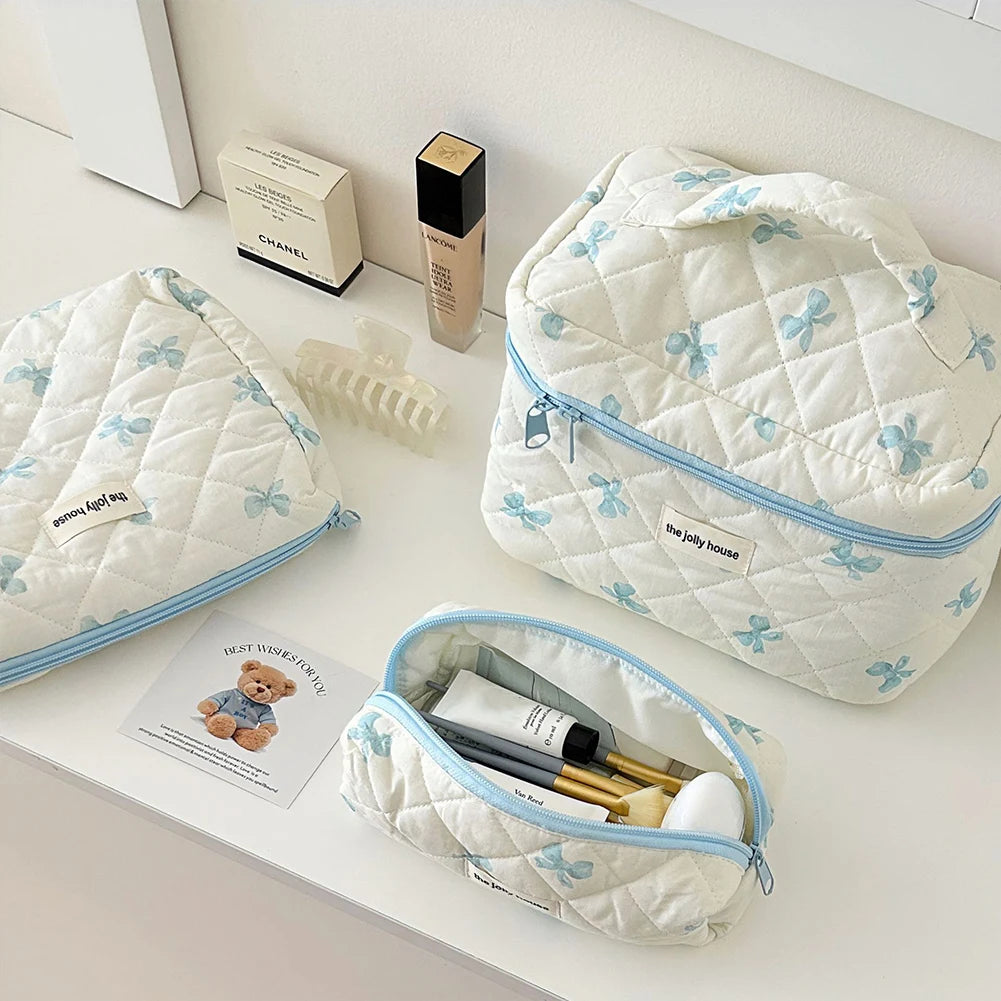 Cute Bow Flower Quilting Cotton Makeup Bag Women Zipper Cosmetic Organizer
Cloth Handbag
for Girls