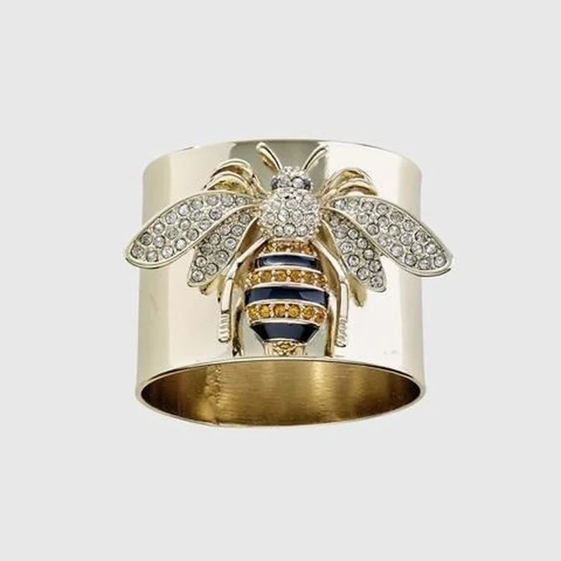 Exquisite Luxury Gold Colors Carved Bee Rings for Women Trendy Metal Inlaid White Stone Party Ring