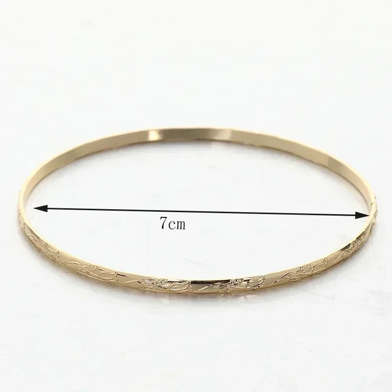 Herseygold Slim Metal Bangles Gold Plated Carved Flower Layered Cuff Bracelet Luxury Bride Jewelry