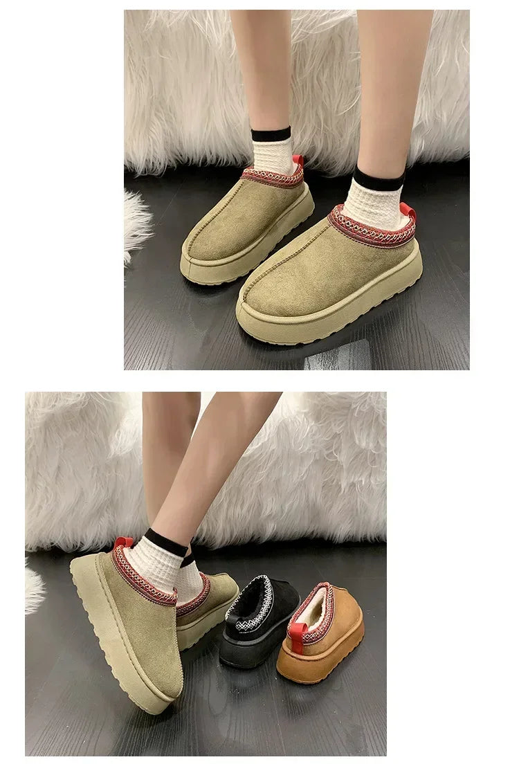 Winter New Cashmere Warm Thick Soles Without Heel-covered Hair Half Slipper Cotton Shoes for Women
