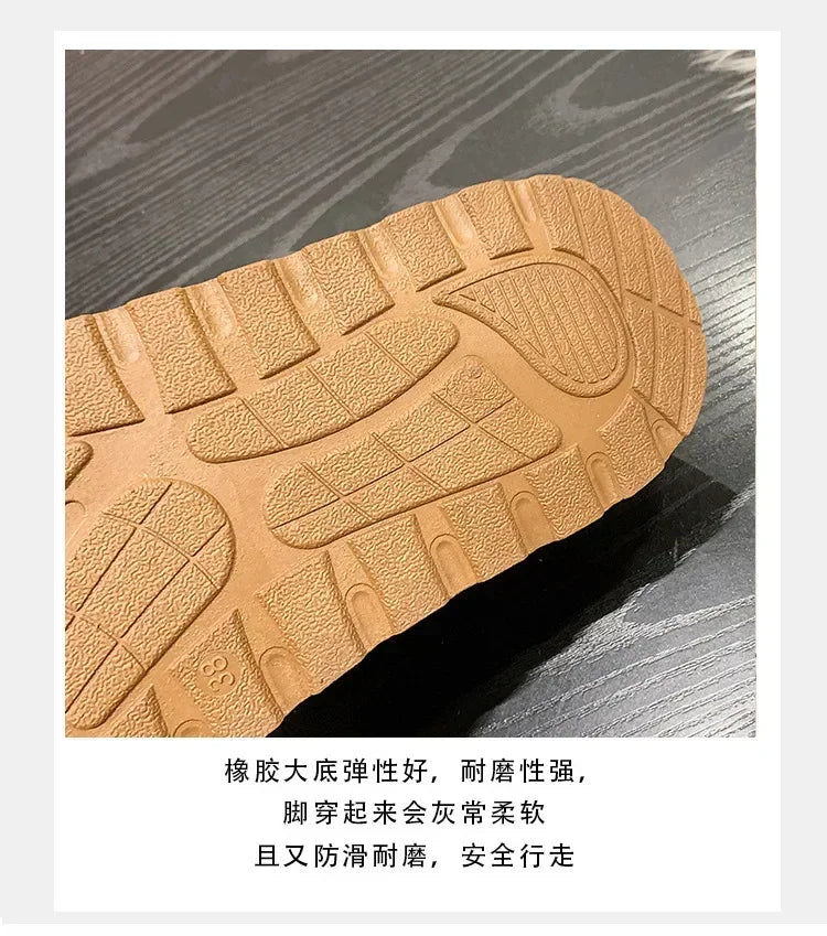 Winter New Cashmere Warm Thick Soles Without Heel-covered Hair Half Slipper Cotton Shoes for Women