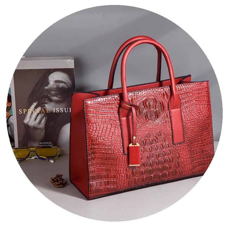 TRAVEASY 2024 New Crocodile Pattern Handbag Women PU Leather Vintage Style Shoulder Bag Large Capacity Laides Hand Bags