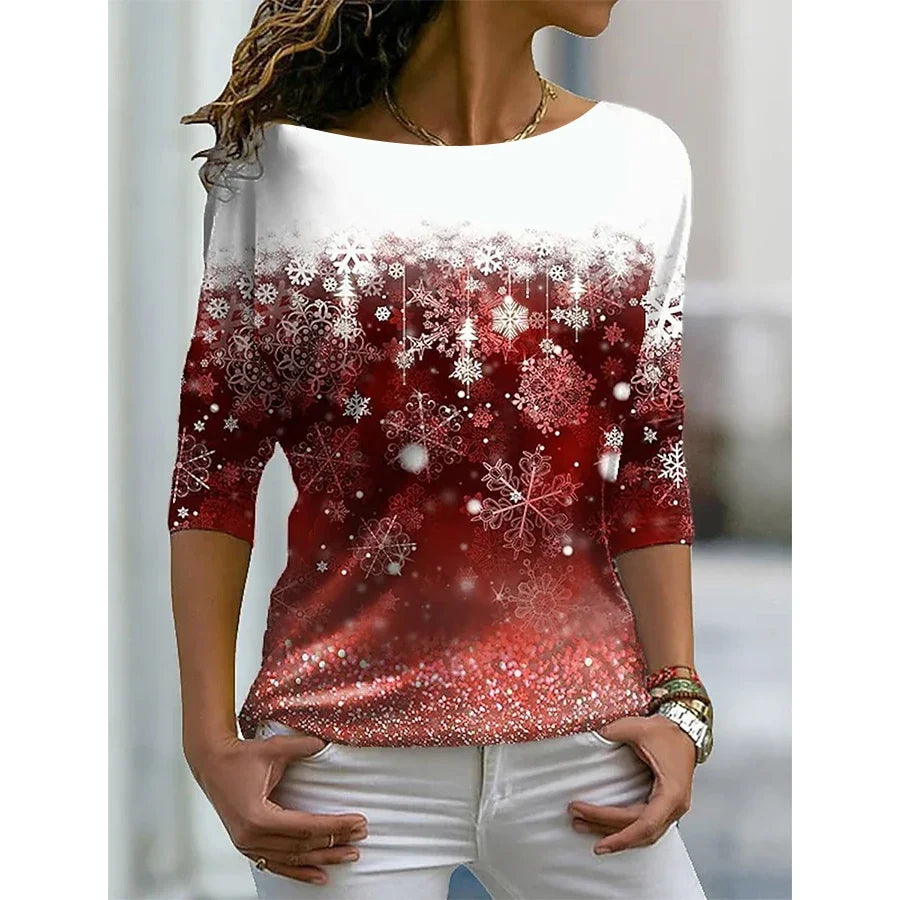 Versatile long sleeved women's T-shirt with floral pattern printed
O-Neck Bohemian multi-color top