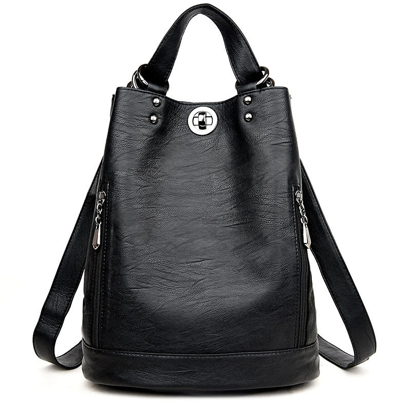 Women Leather Backpacks Multifunction Women Vintage Shoulder Bag Ladies Rucksack Large Capacity
