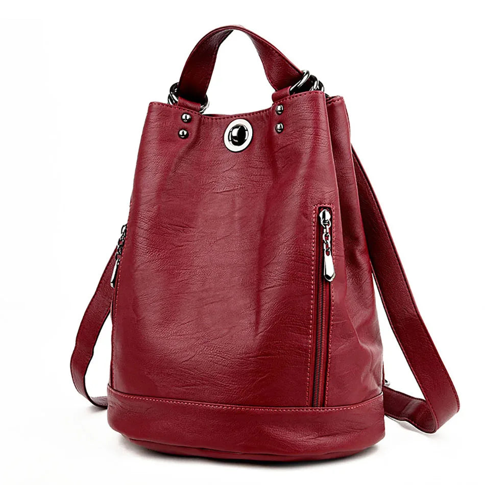 Women Leather Backpacks Multifunction Women Vintage Shoulder Bag Ladies Rucksack Large Capacity