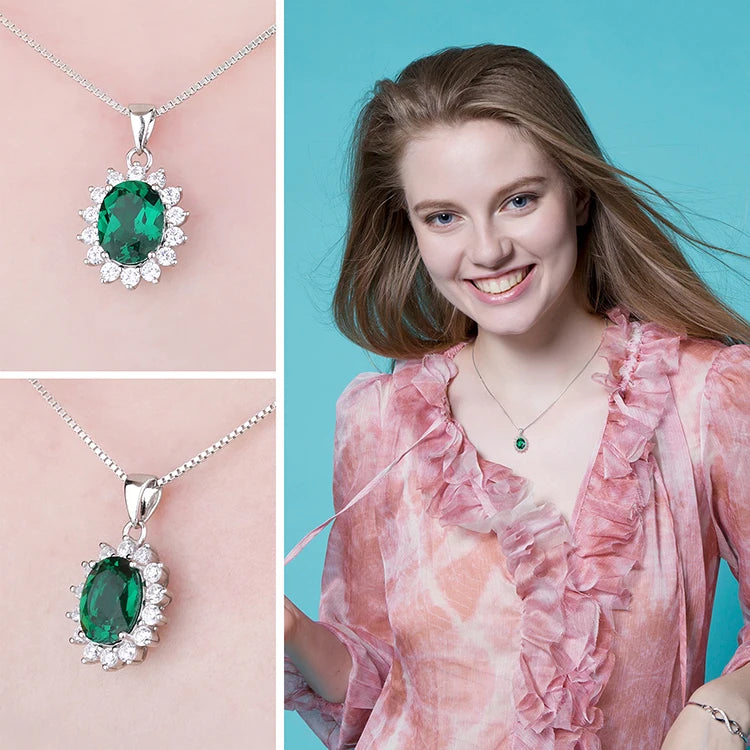 JewelryPalace Princess Diana Created Blue Sapphire Ruby Simulated Emerald 925 Sterling Silver Pendant Necklace Women No Chain