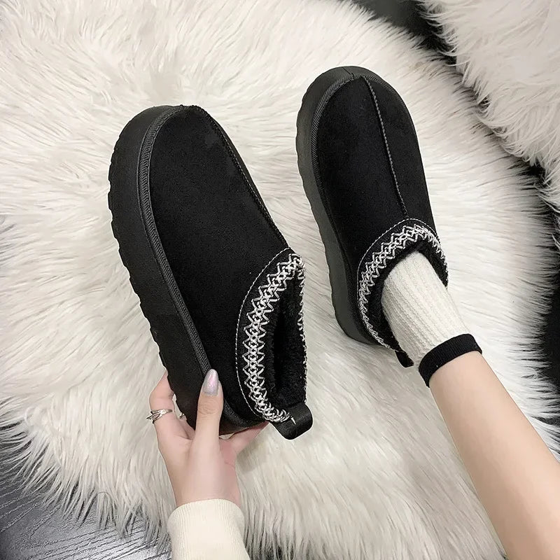 Winter New Cashmere Warm Thick Soles Without Heel-covered Hair Half Slipper Cotton Shoes for Women
