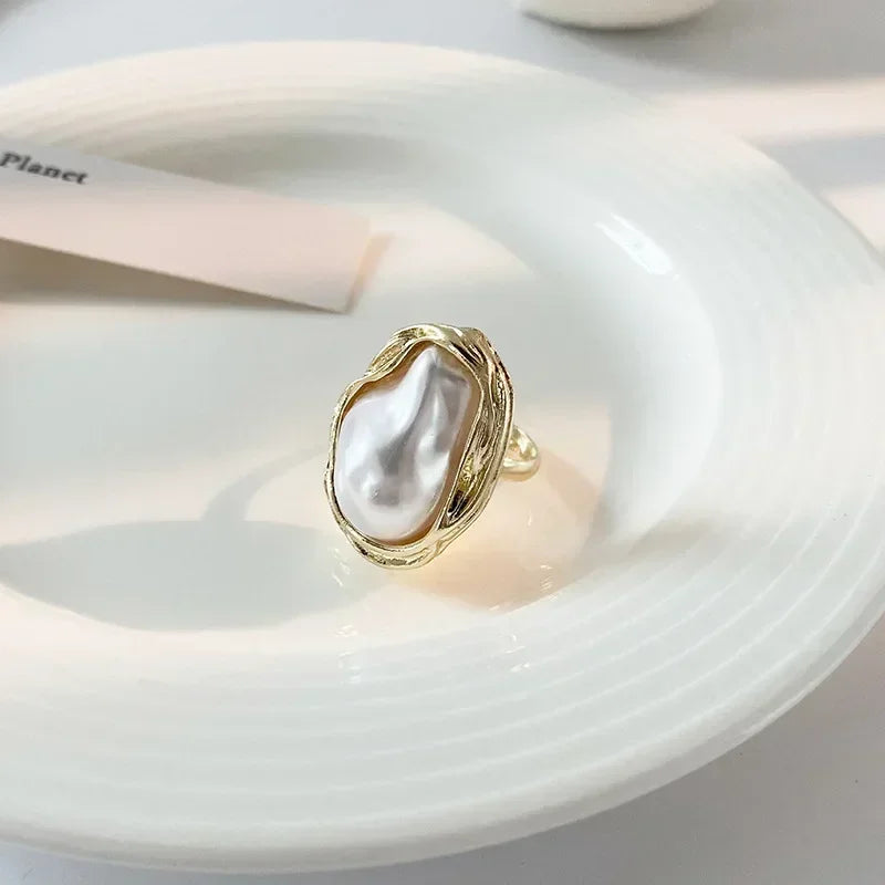 New Design Starfish Imitation Pearl Ring Shape Gold Color Adjustable Rings for Women Fashion Jewelry