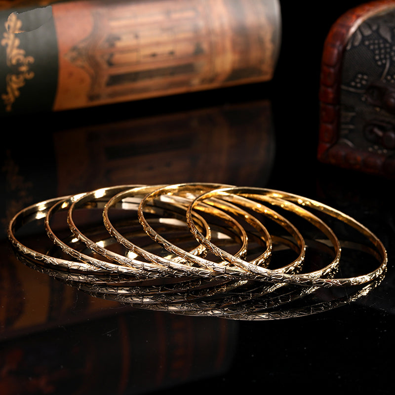 Herseygold Slim Metal Bangles Gold Plated Carved Flower Layered Cuff Bracelet Luxury Bride Jewelry
