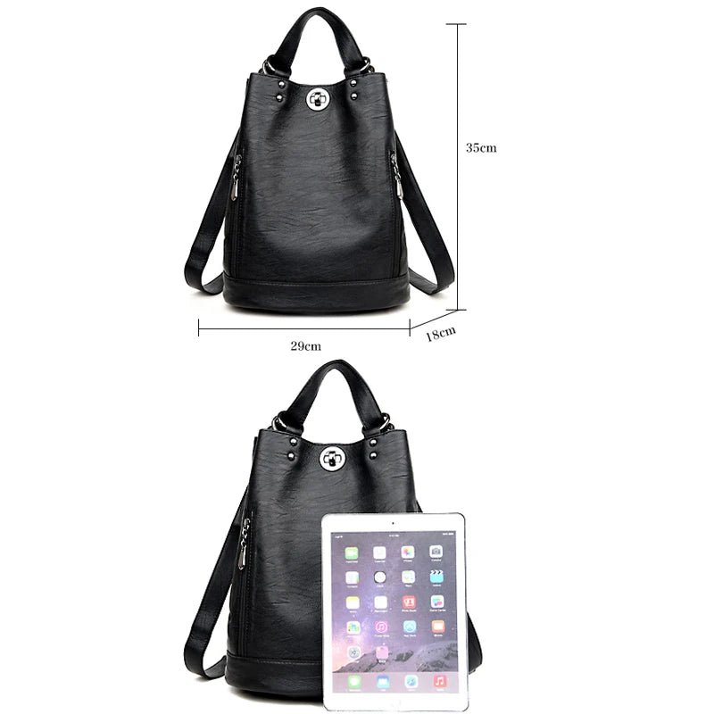Women Leather Backpacks Multifunction Women Vintage Shoulder Bag Ladies Rucksack Large Capacity