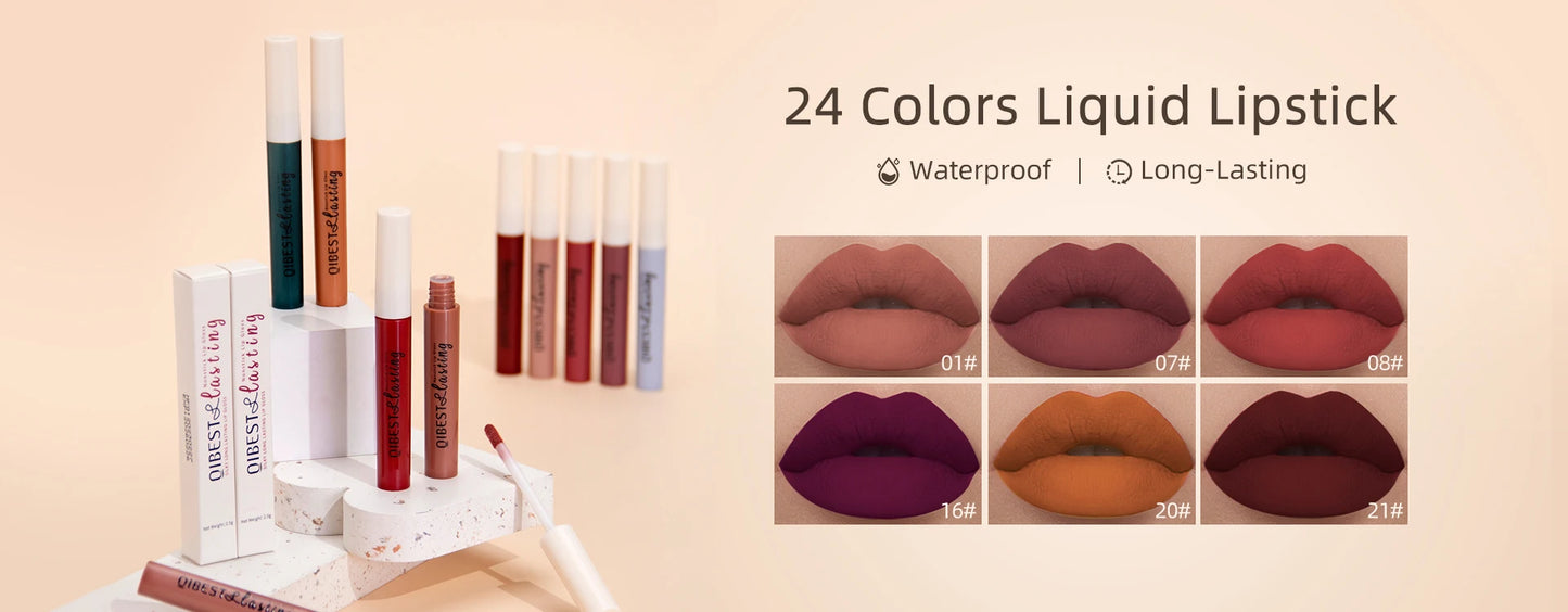 QIBEST 2pcs Lipstick Lipliner Pen Set Matte Nude Lip Liner Pencil Waterproof Long Lasting Lipstick Pen Contour Makeup For Women