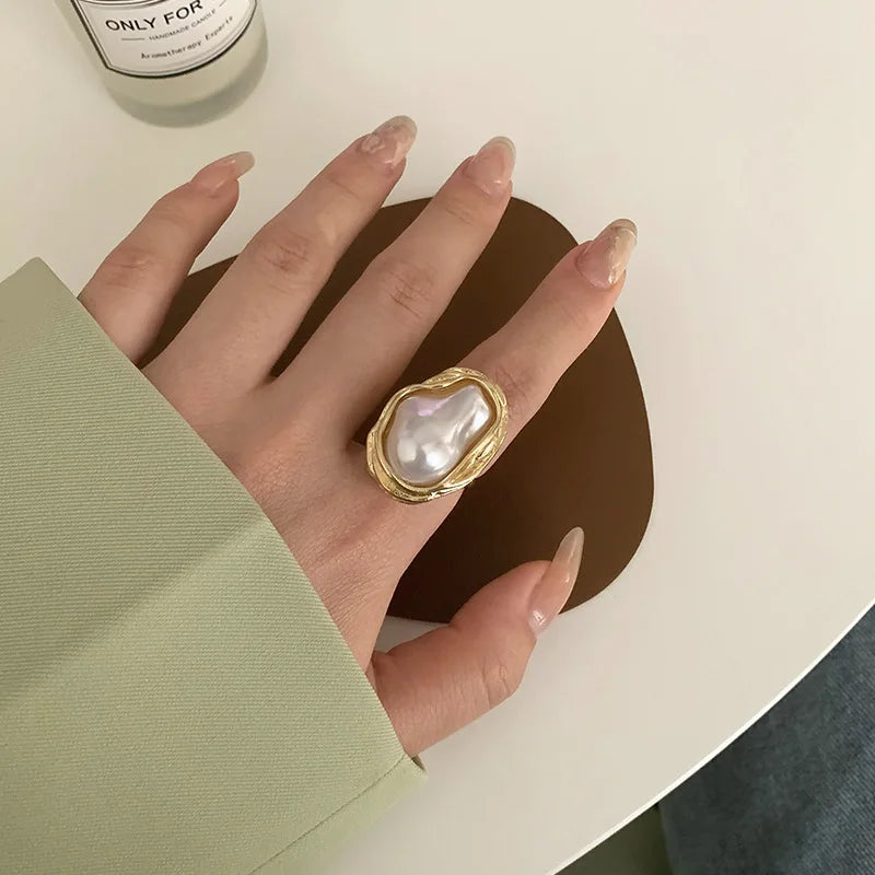 New Design Starfish Imitation Pearl Ring Shape Gold Color Adjustable Rings for Women Fashion Jewelry
