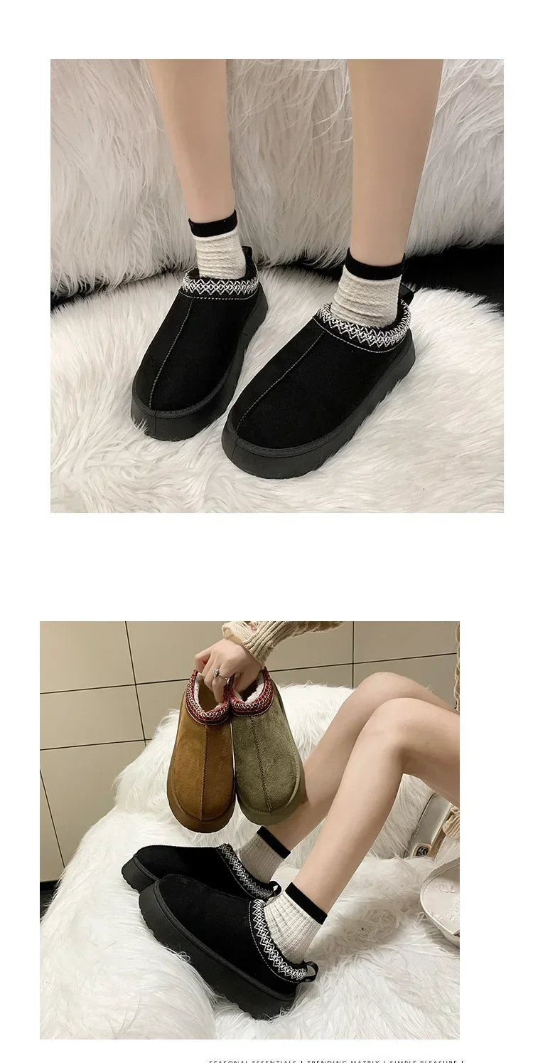 Winter New Cashmere Warm Thick Soles Without Heel-covered Hair Half Slipper Cotton Shoes for Women