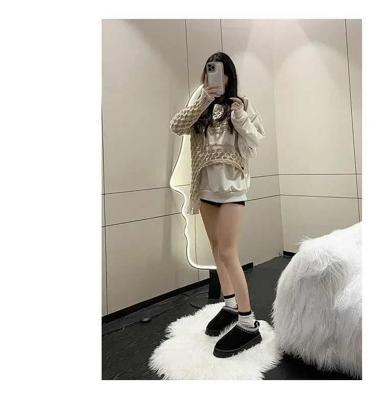 Winter New Cashmere Warm Thick Soles Without Heel-covered Hair Half Slipper Cotton Shoes for Women