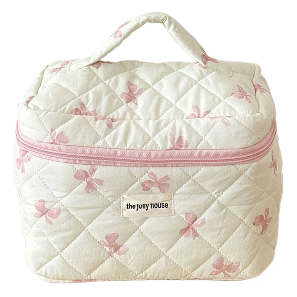 Cute Bow Flower Quilting Cotton Makeup Bag Women Zipper Cosmetic Organizer
Cloth Handbag
for Girls