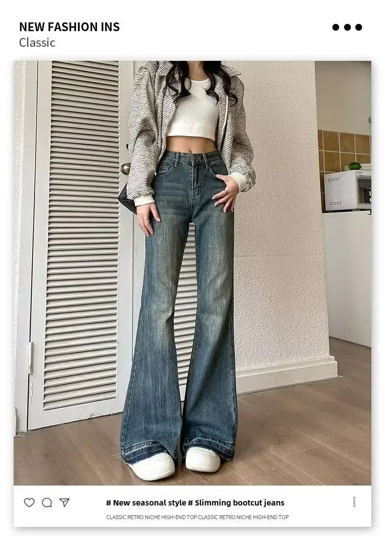 Petite American Style Vintage High-waisted Slimming Jeans For Women Loose-fit Draped Versatile
Denim Trousers