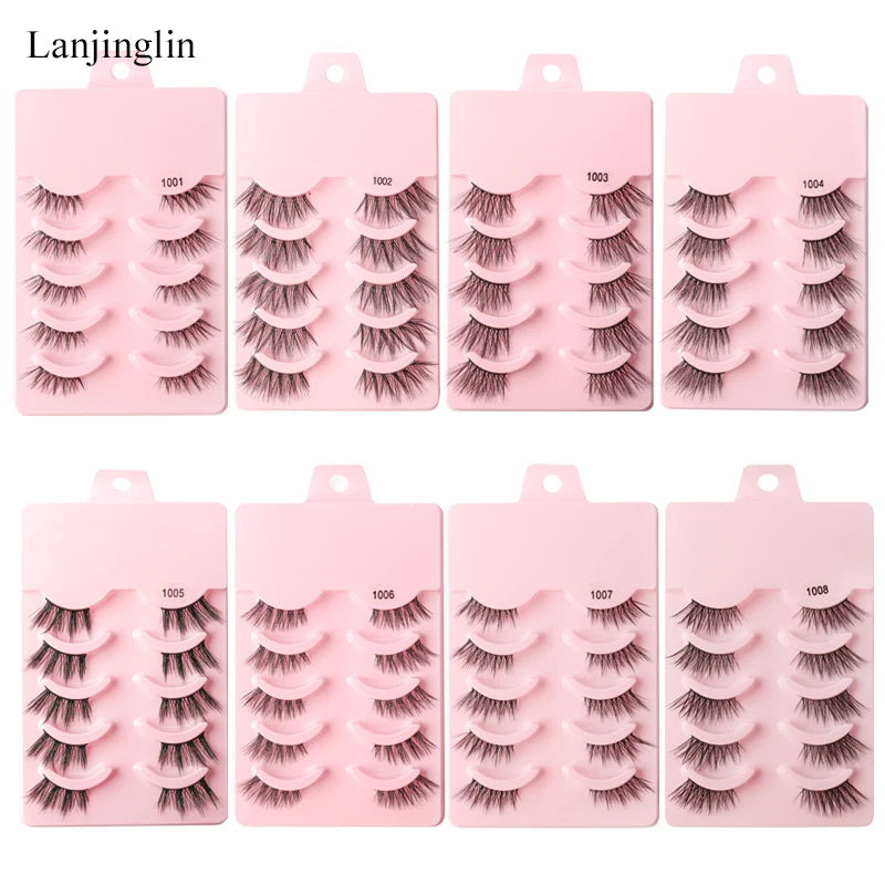 Half Eey Lashes 3/5/10 Pairs New Faux Mink Lashes Natural False Eyelashes Wispy Fluffy Eyelash Extension Makeup Half Lashes Tool