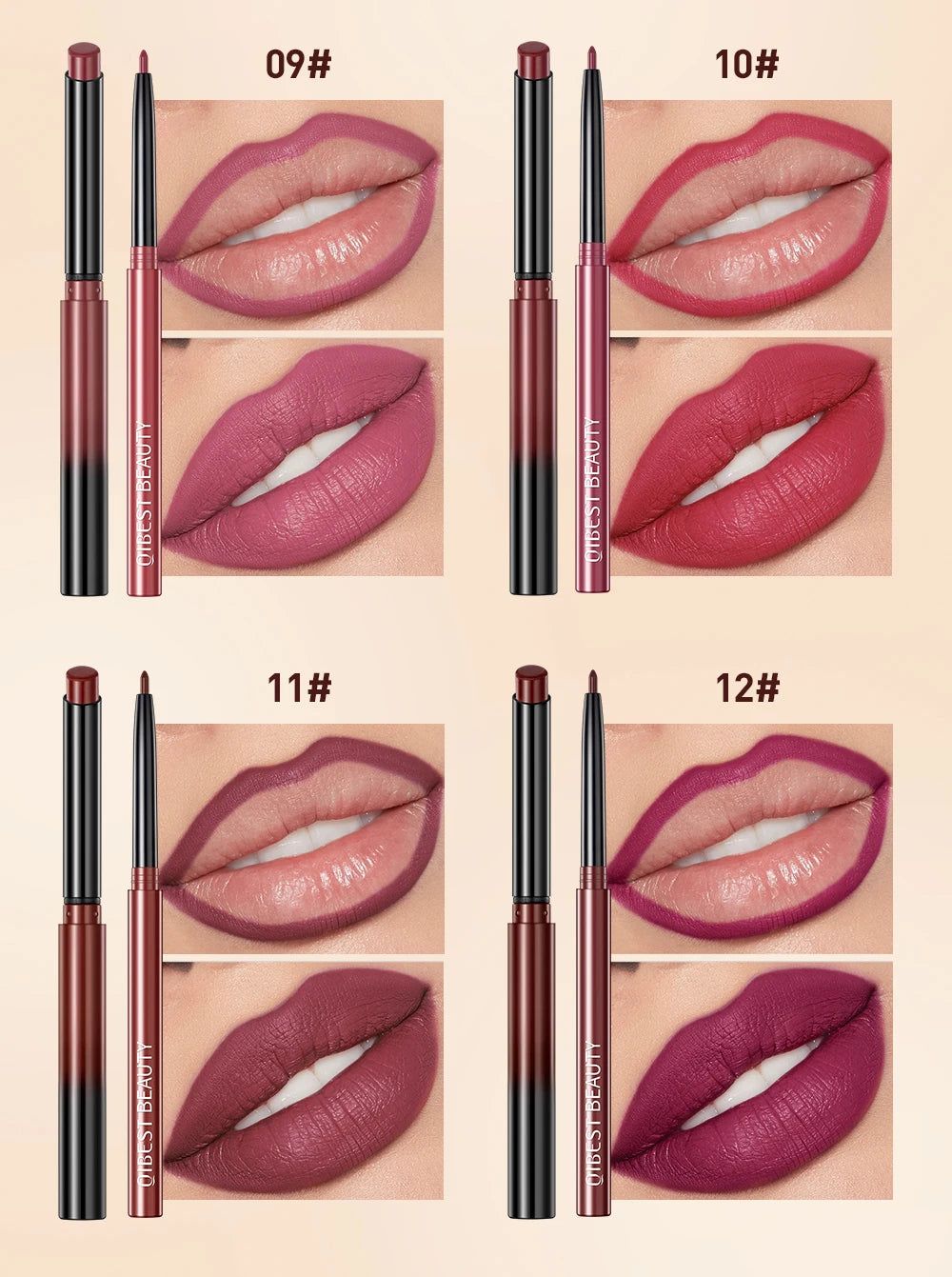 QIBEST 2pcs Lipstick Lipliner Pen Set Matte Nude Lip Liner Pencil Waterproof Long Lasting Lipstick Pen Contour Makeup For Women