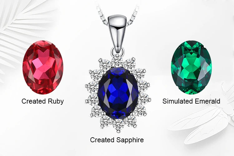 JewelryPalace Princess Diana Created Blue Sapphire Ruby Simulated Emerald 925 Sterling Silver Pendant Necklace Women No Chain